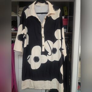 Floral Black and Cream Button-Down Dress